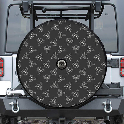 Black And White Alien Print Tire Cover With Camera Hole