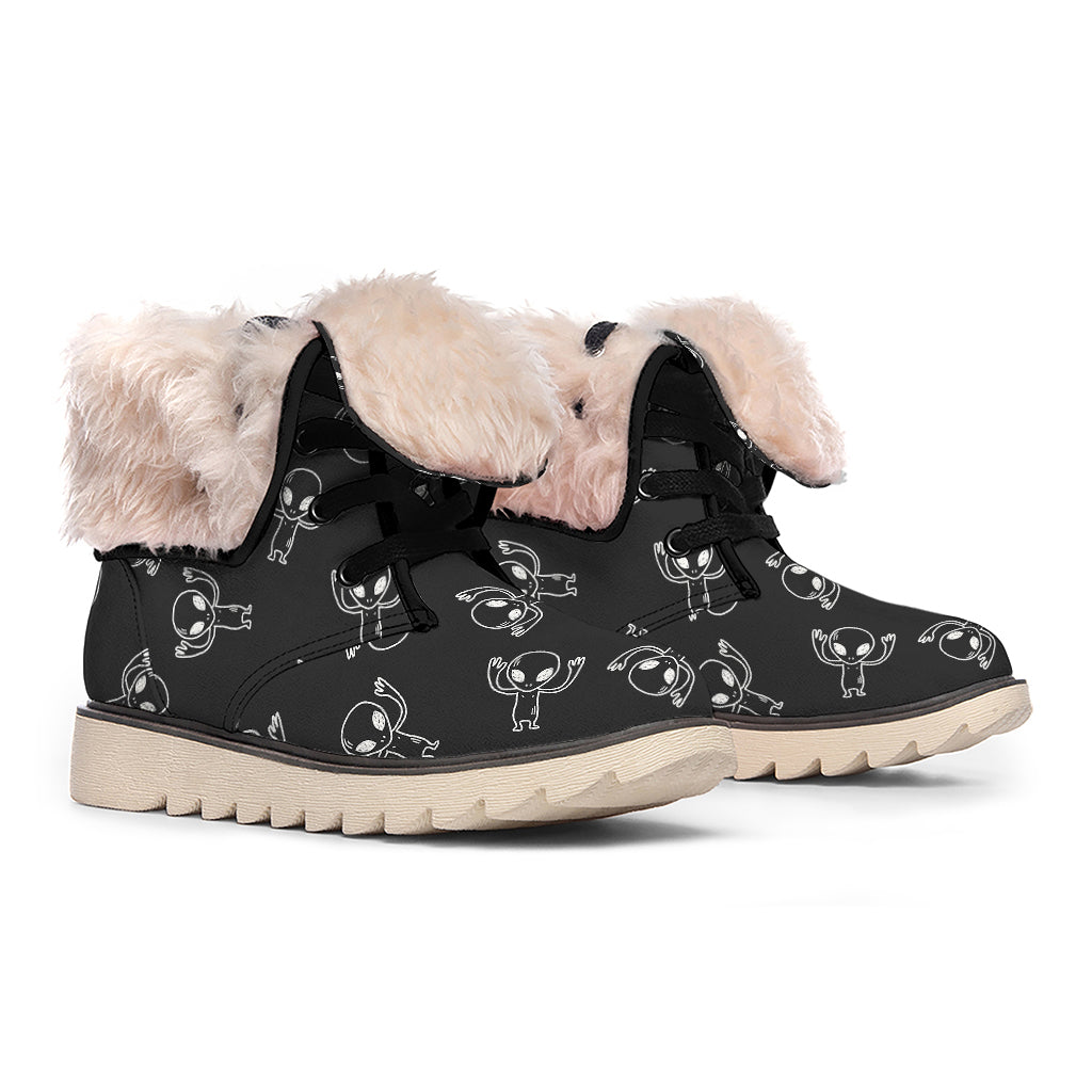 Black And White Alien Print Winter Boots