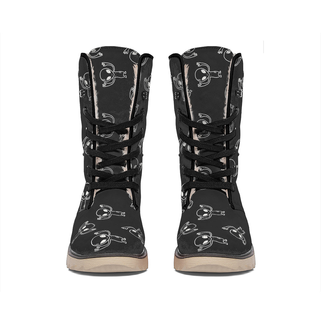 Black And White Alien Print Winter Boots