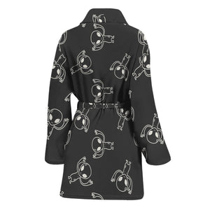 Black And White Alien Print Women's Bathrobe