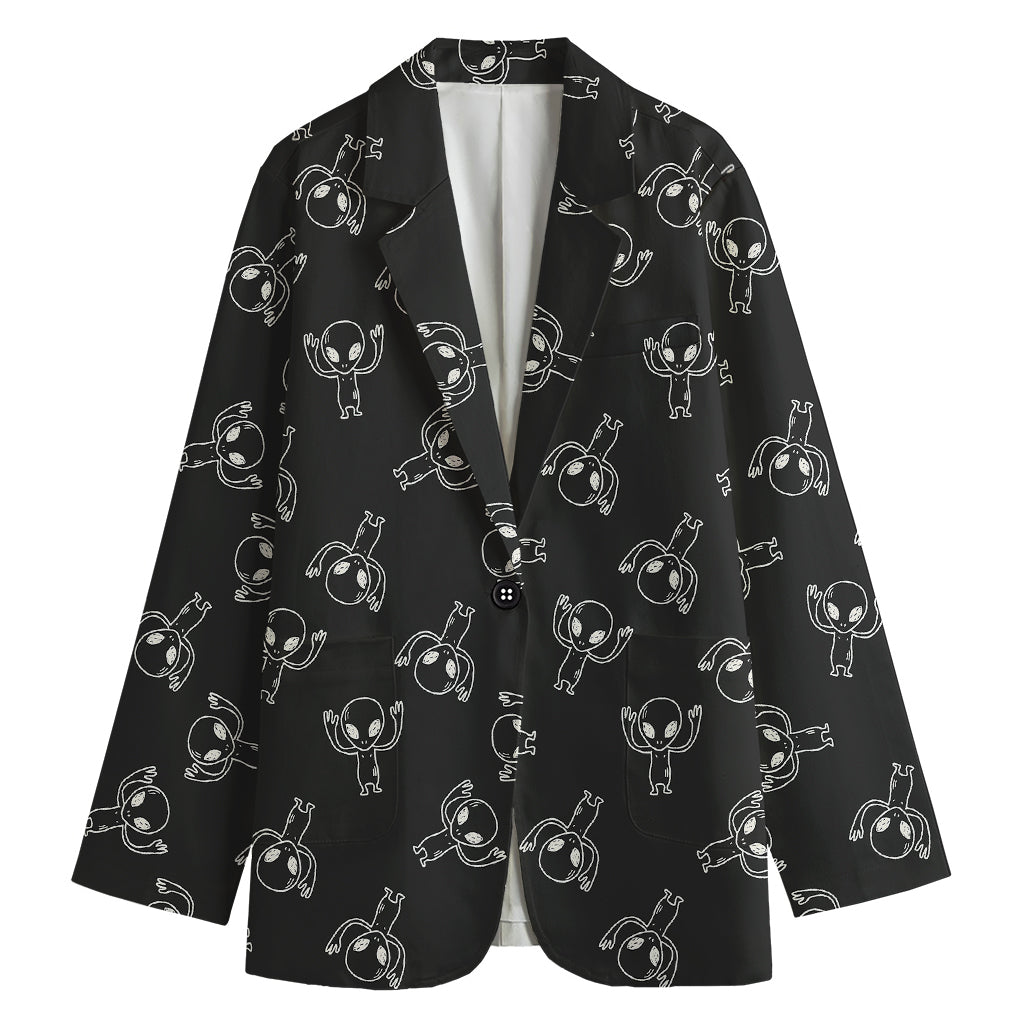 Black And White Alien Print Women's Cotton Blazer