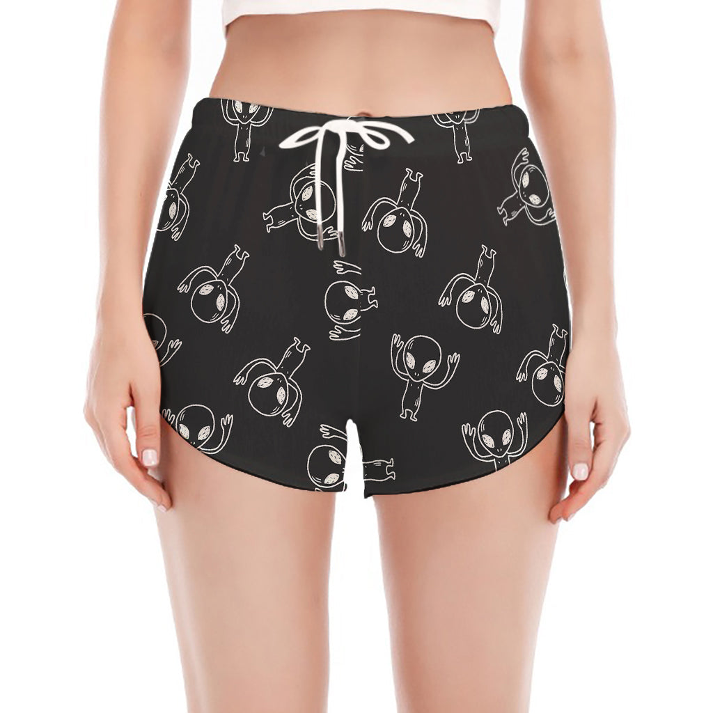 Black And White Alien Print Women's Split Running Shorts