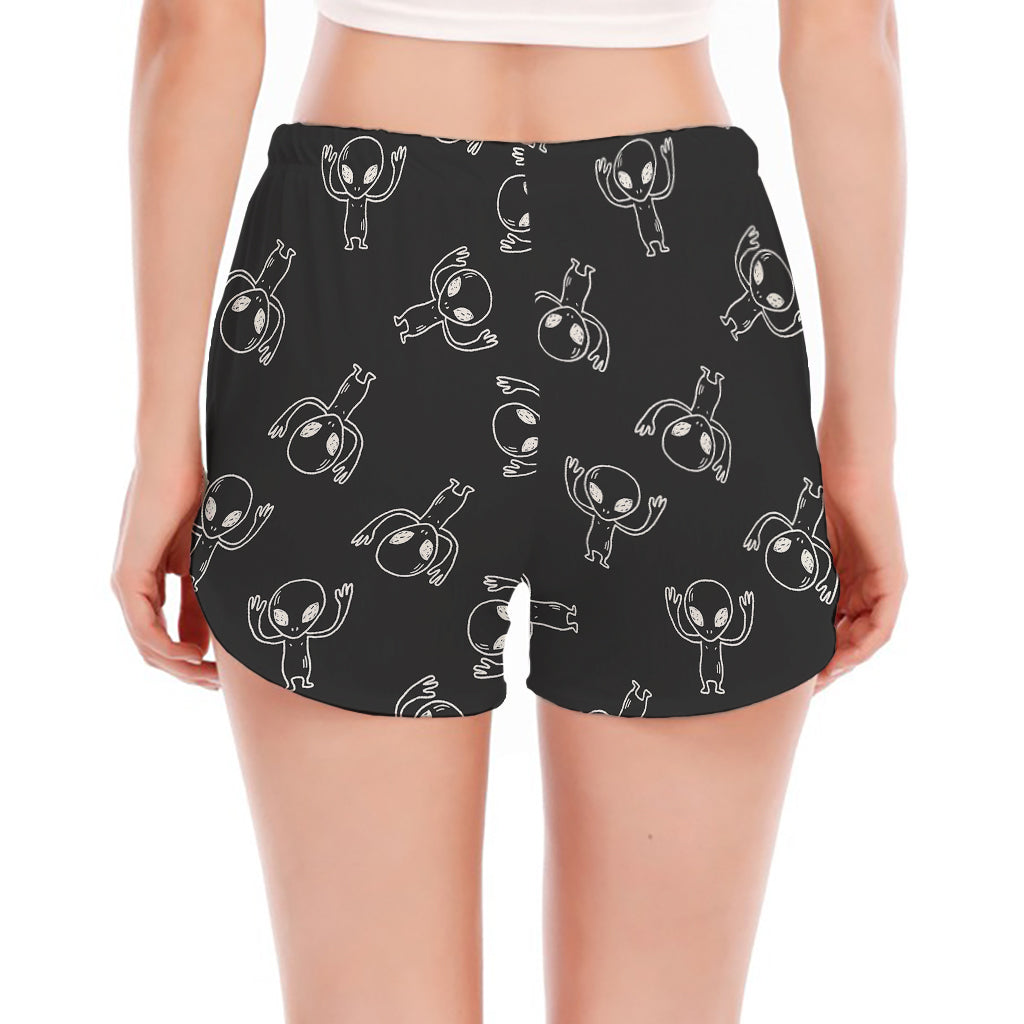 Black And White Alien Print Women's Split Running Shorts