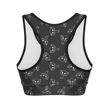 Black And White Alien Print Women's Sports Bra