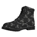 Black And White Alien Print Padded Collar Lace Up Boots