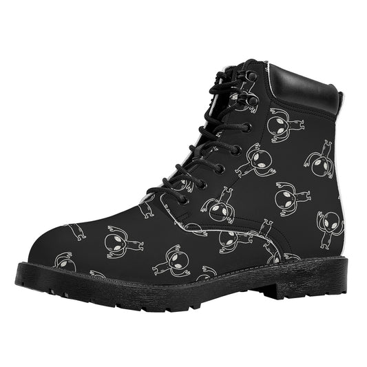 Black And White Alien Print Work Boots