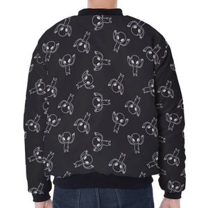 Black And White Alien Print Zip Sleeve Bomber Jacket