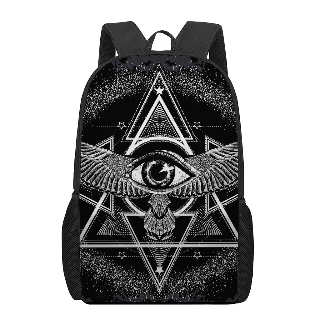 Black And White All Seeing Eye Print 17 Inch Backpack