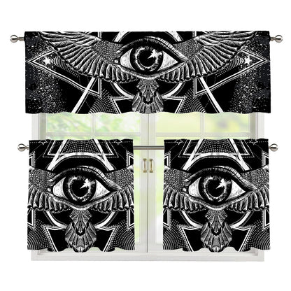 Black And White All Seeing Eye Print 3 Piece Kitchen Curtains