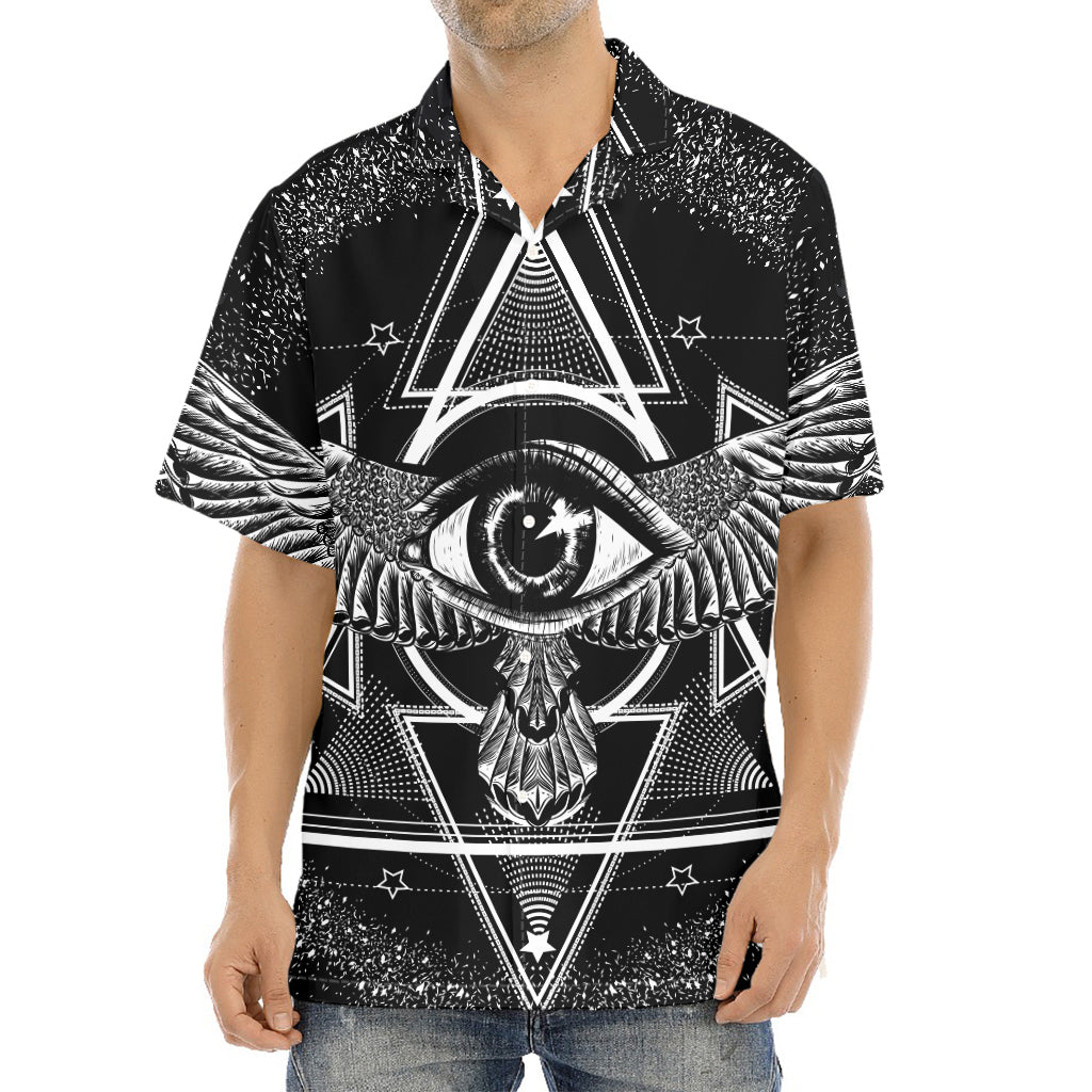 Black And White All Seeing Eye Print Aloha Shirt