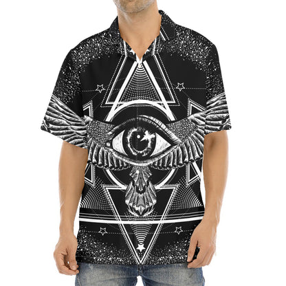 Black And White All Seeing Eye Print Aloha Shirt