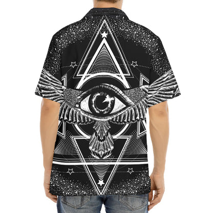 Black And White All Seeing Eye Print Aloha Shirt