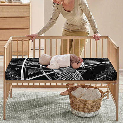 Black And White All Seeing Eye Print Baby Crib Sheet