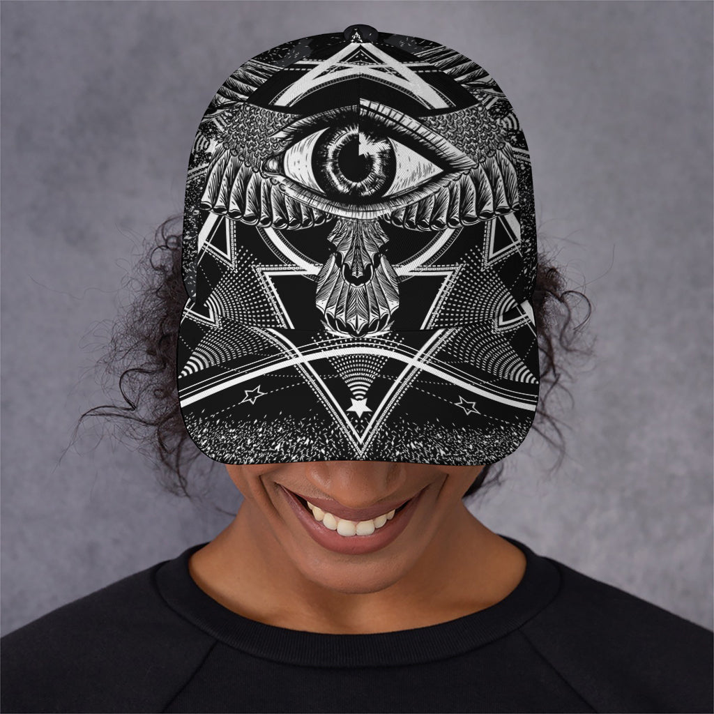 Black And White All Seeing Eye Print Baseball Cap