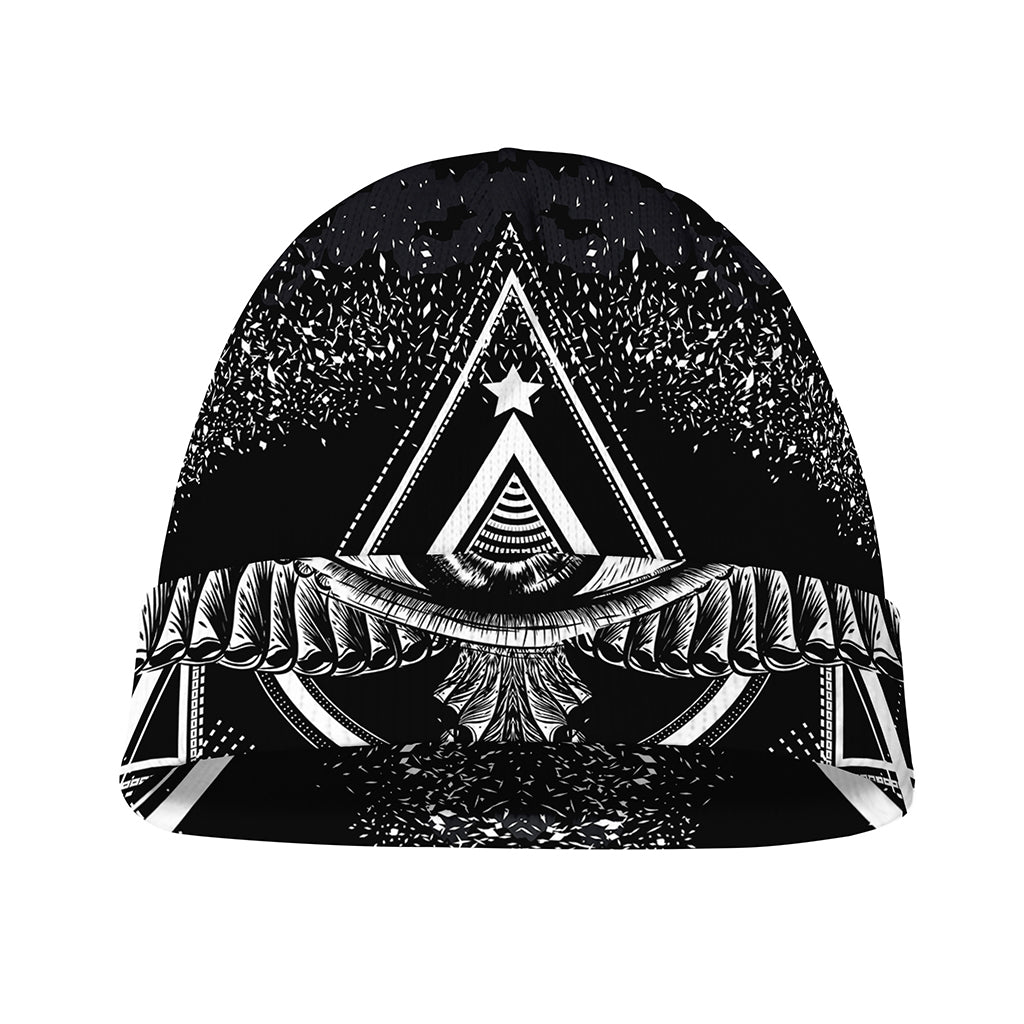 Black And White All Seeing Eye Print Beanie