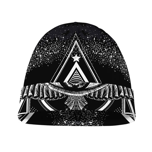 Black And White All Seeing Eye Print Beanie