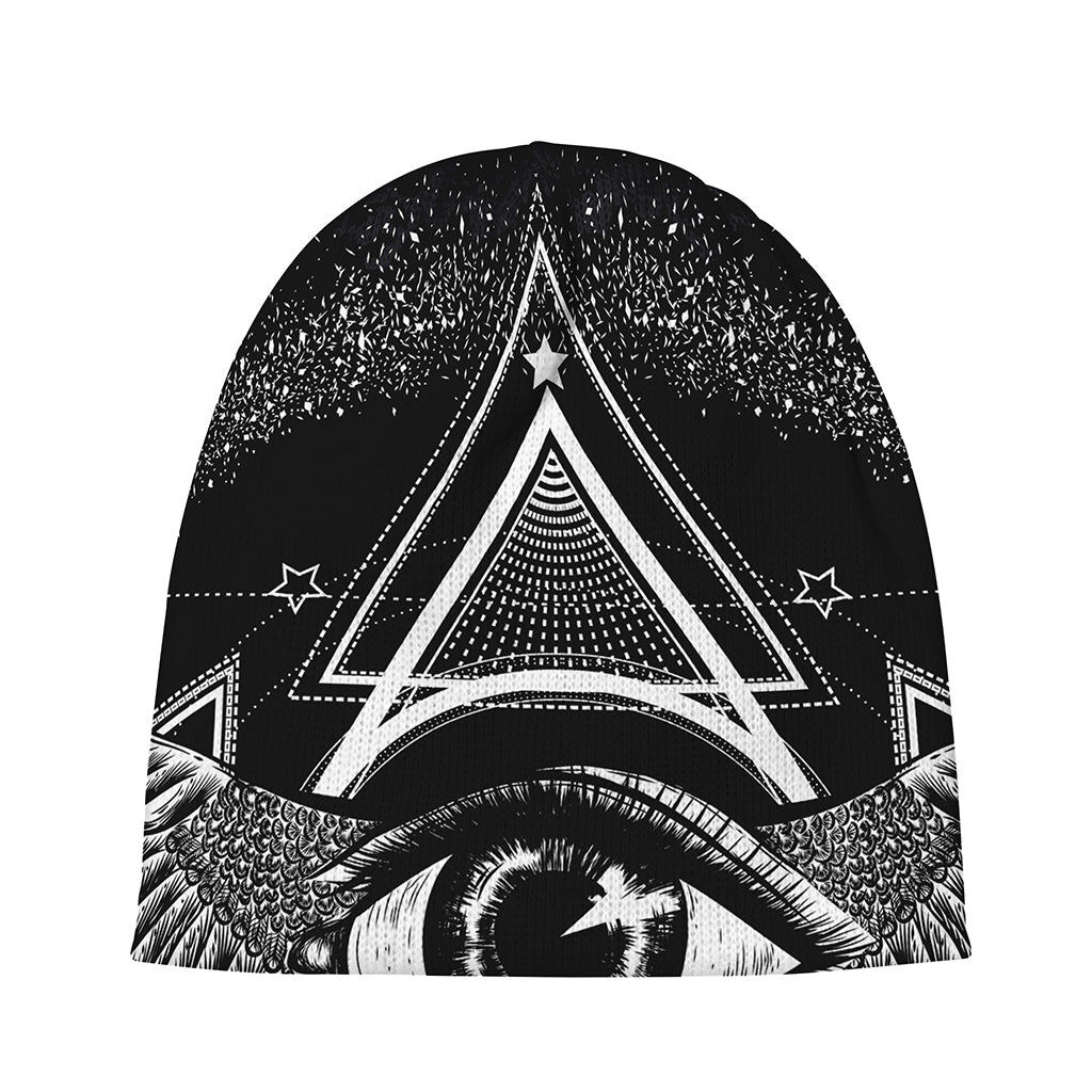 Black And White All Seeing Eye Print Beanie