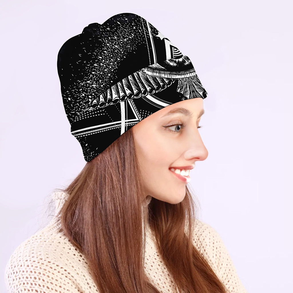 Black And White All Seeing Eye Print Beanie