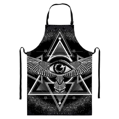 Black And White All Seeing Eye Print Bib Apron With Pocket