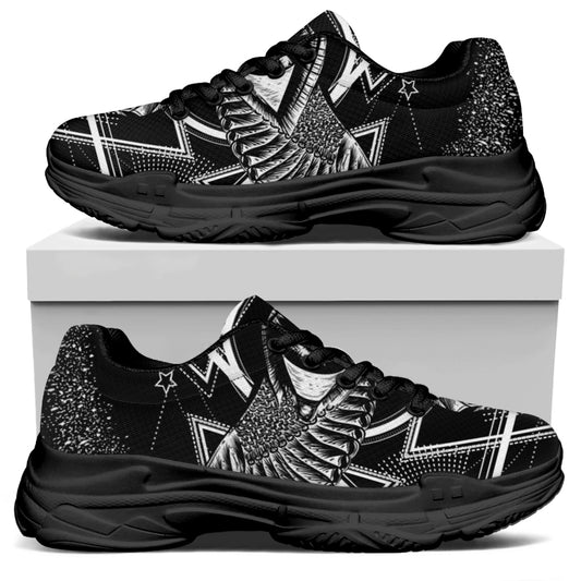 Black And White All Seeing Eye Print Black Chunky Shoes
