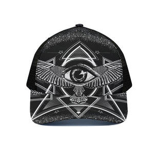 Black And White All Seeing Eye Print Black Mesh Trucker Cap