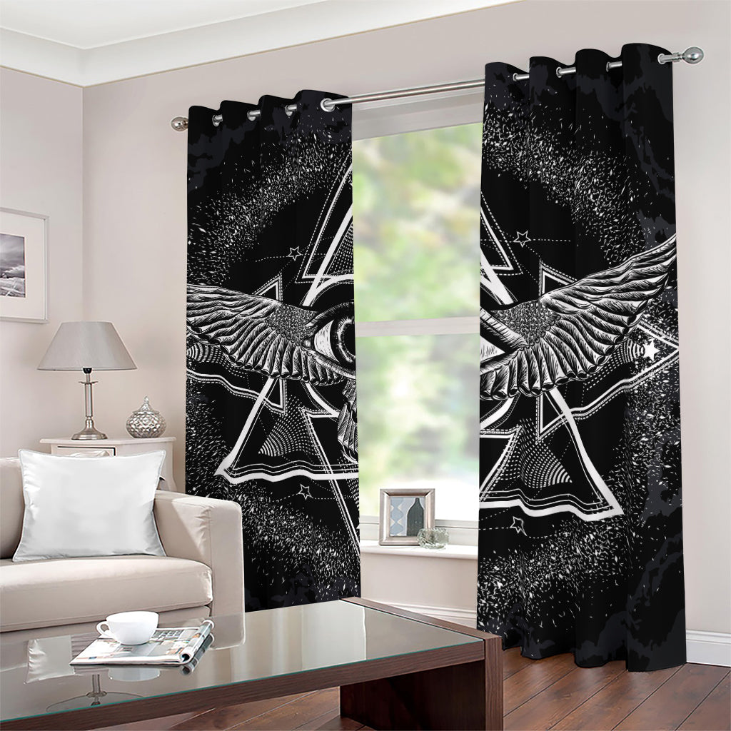 Black And White All Seeing Eye Print Blackout Grommet Curtains