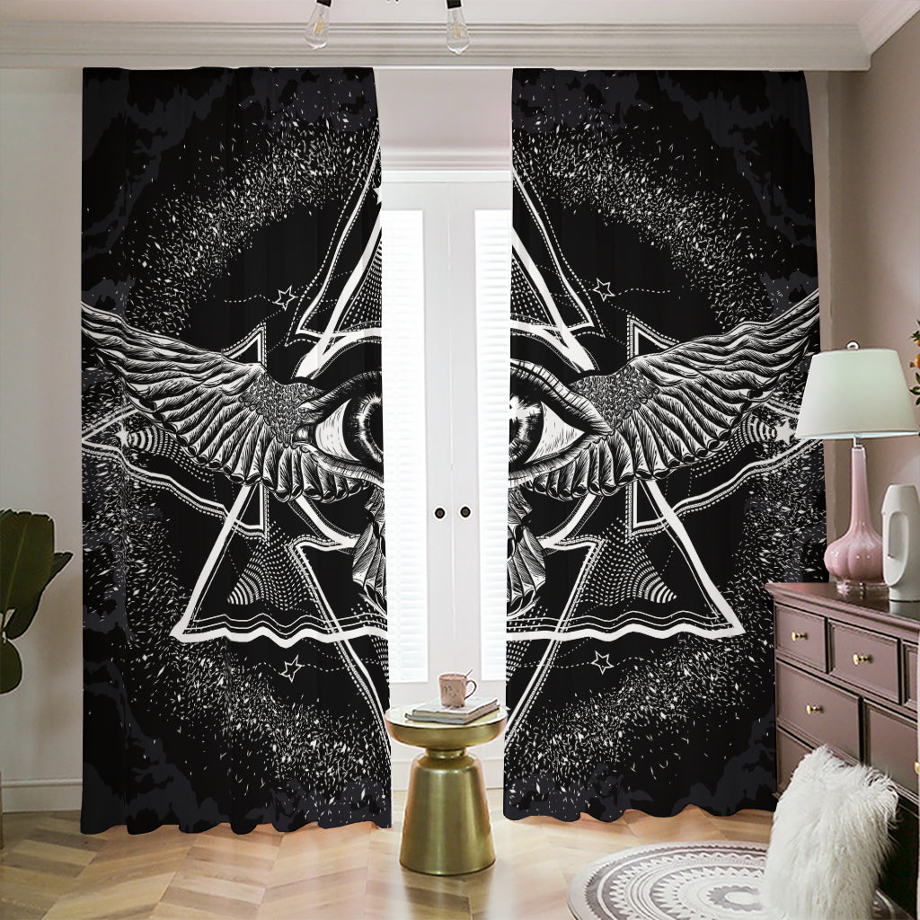 Black And White All Seeing Eye Print Blackout Pencil Pleat Curtains