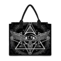 Black And White All Seeing Eye Print Canvas Tote Bag