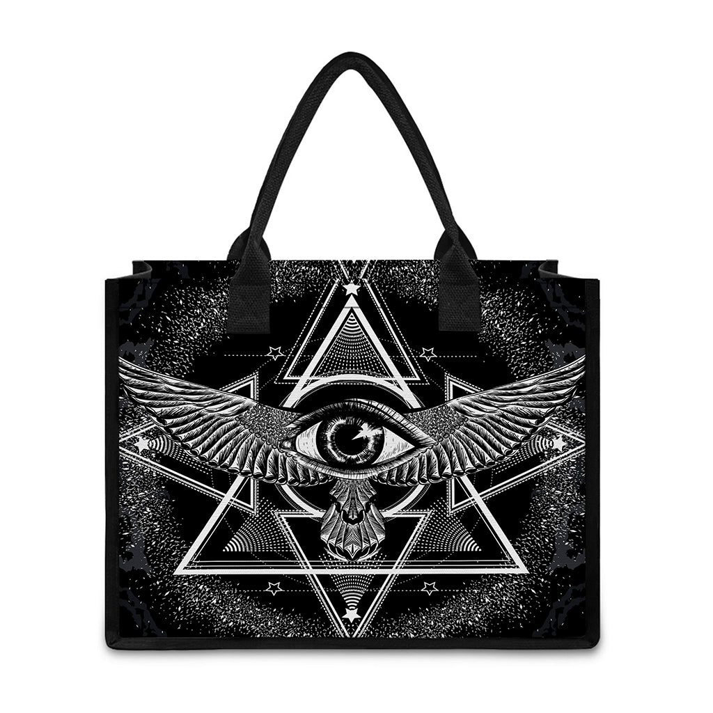 Black And White All Seeing Eye Print Canvas Tote Bag