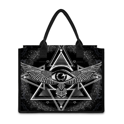 Black And White All Seeing Eye Print Canvas Tote Bag
