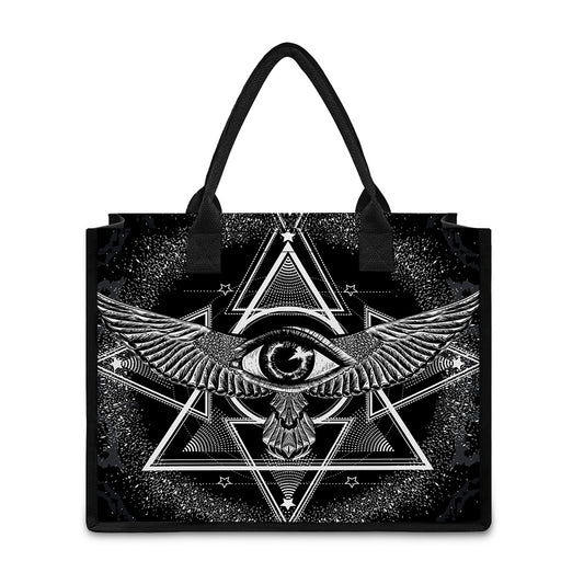 Black And White All Seeing Eye Print Canvas Tote Bag