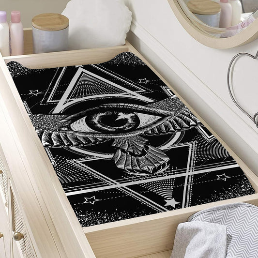 Black And White All Seeing Eye Print Changing Pad Cover