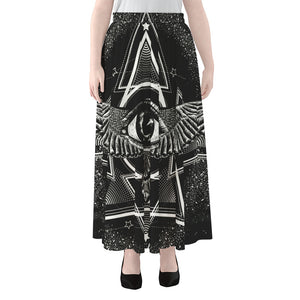 Black And White All Seeing Eye Print Chiffon Maxi Skirt