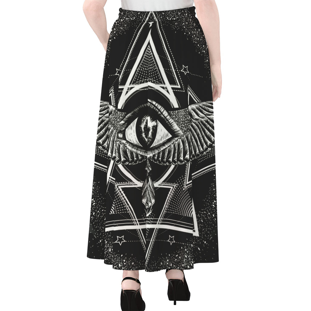 Black And White All Seeing Eye Print Chiffon Maxi Skirt