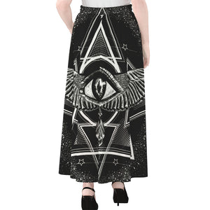 Black And White All Seeing Eye Print Chiffon Maxi Skirt