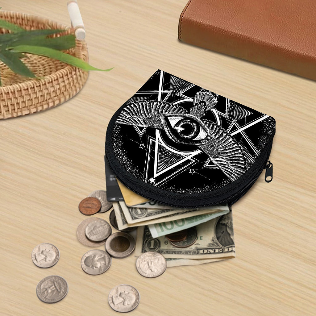 Black And White All Seeing Eye Print Coin Purse