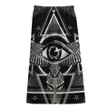 Black And White All Seeing Eye Print Cotton Front Slit Maxi Skirt