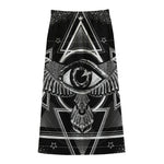 Black And White All Seeing Eye Print Cotton Front Slit Maxi Skirt