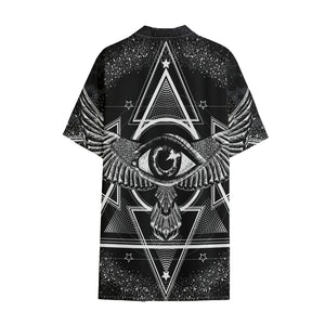 Black And White All Seeing Eye Print Cotton Hawaiian Shirt