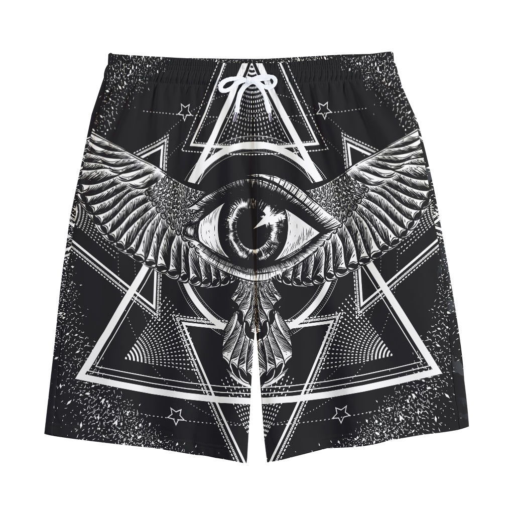 Black And White All Seeing Eye Print Cotton Shorts