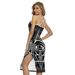 Black And White All Seeing Eye Print Cross Back Cami Dress