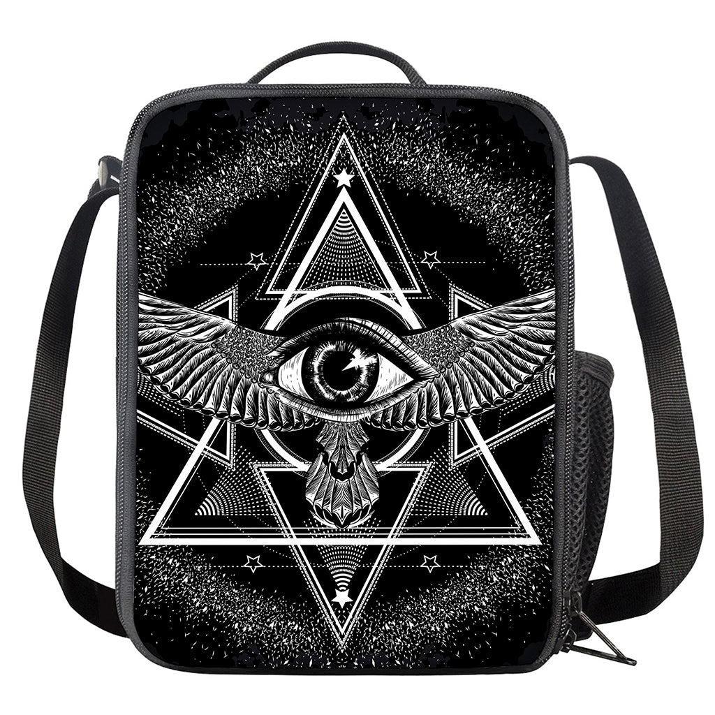 Black And White All Seeing Eye Print Crossbody Lunch Bag