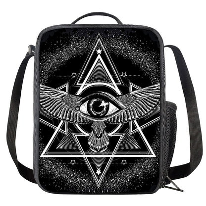 Black And White All Seeing Eye Print Crossbody Lunch Bag