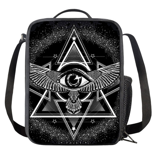 Black And White All Seeing Eye Print Crossbody Lunch Bag