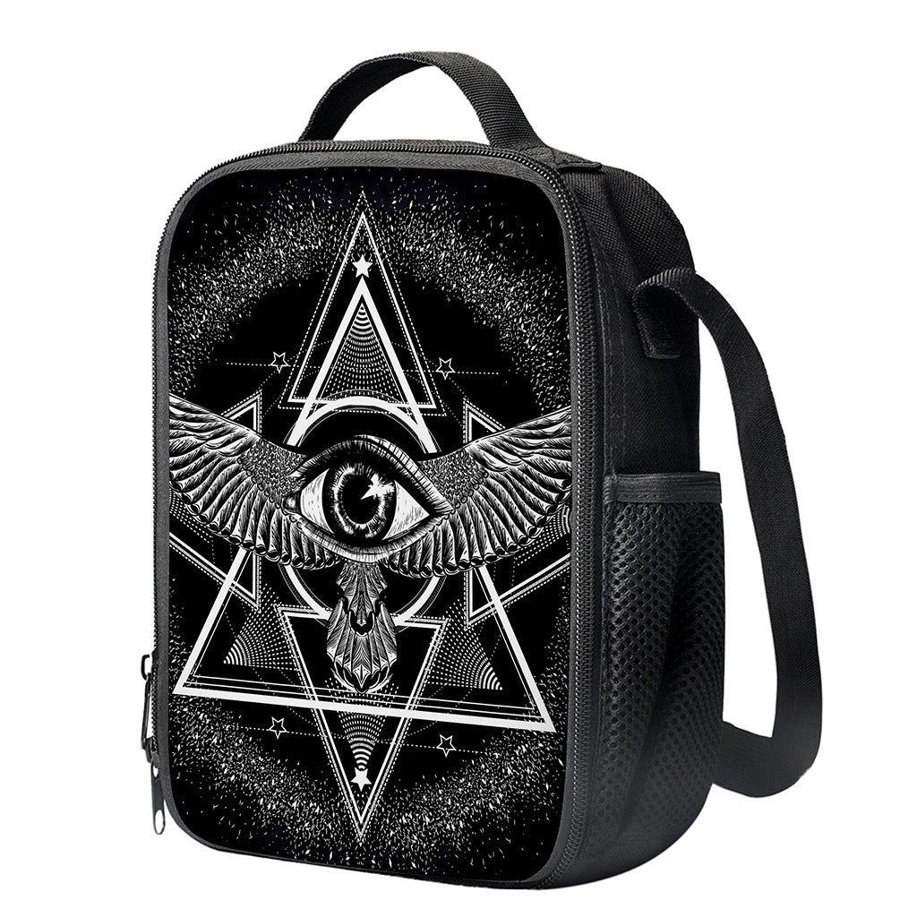 Black And White All Seeing Eye Print Crossbody Lunch Bag