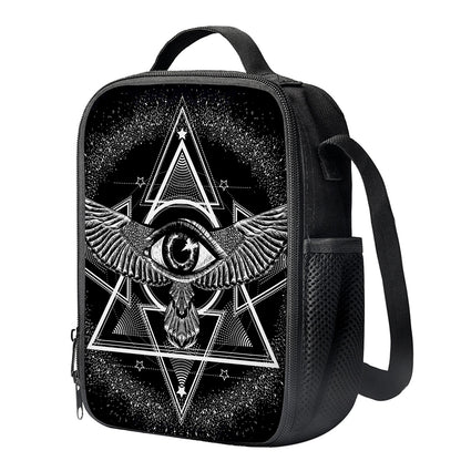 Black And White All Seeing Eye Print Crossbody Lunch Bag