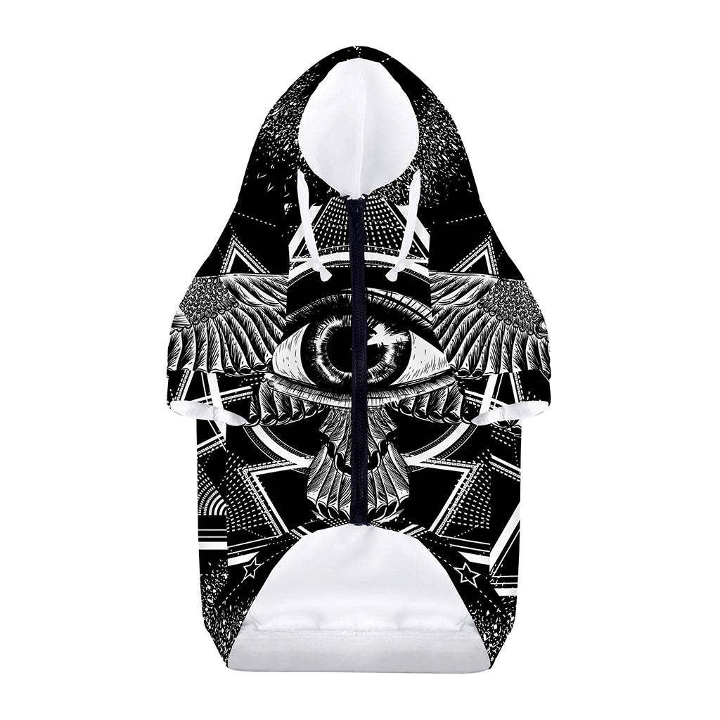 Black And White All Seeing Eye Print Dog Zip Up Hoodie