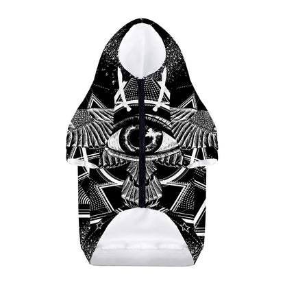 Black And White All Seeing Eye Print Dog Zip Up Hoodie
