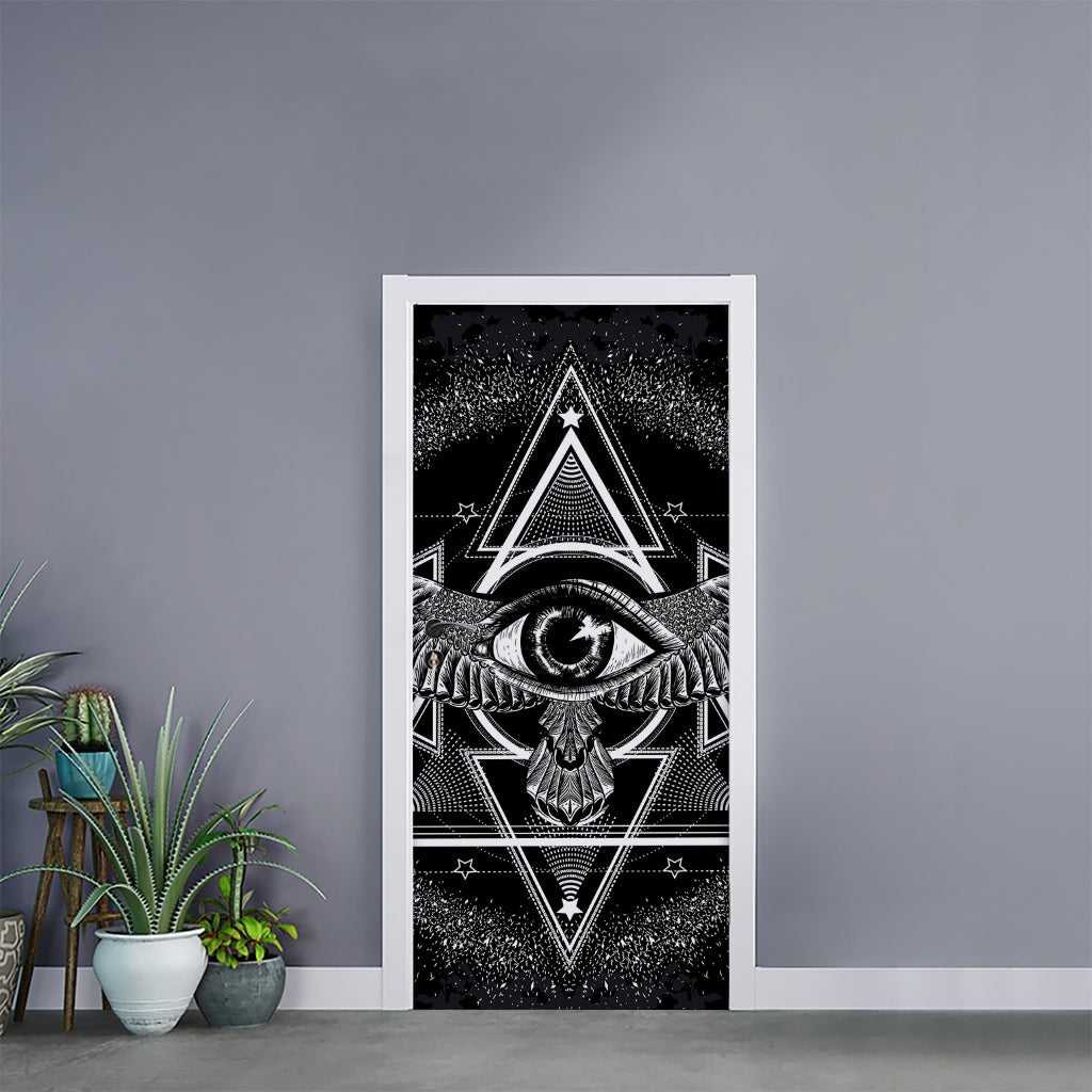 Black And White All Seeing Eye Print Door Sticker