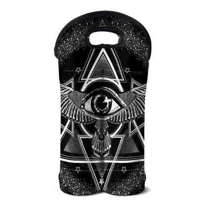 Black And White All Seeing Eye Print Double Neoprene Wine Tote